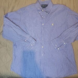 Ralph Lauren Mens XXL Gingham Plaid Checkered Button Up Dress Shirt Cotton Blake